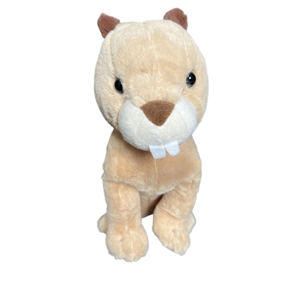 Goffa Stuffed Animal Plush Beaver black Eyes White & Tan '10' Sample Soft